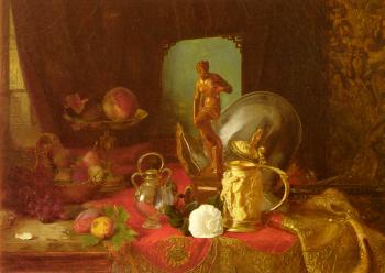 佈萊斯 亞歷山大 德斯戈夫 Still Life with Fruit, Objets d'Art and a White Rose on a Ta 佈萊斯 亞歷山大 德斯戈夫 Still Life with Fruit, Objets d'Art and a White Rose on a Ta